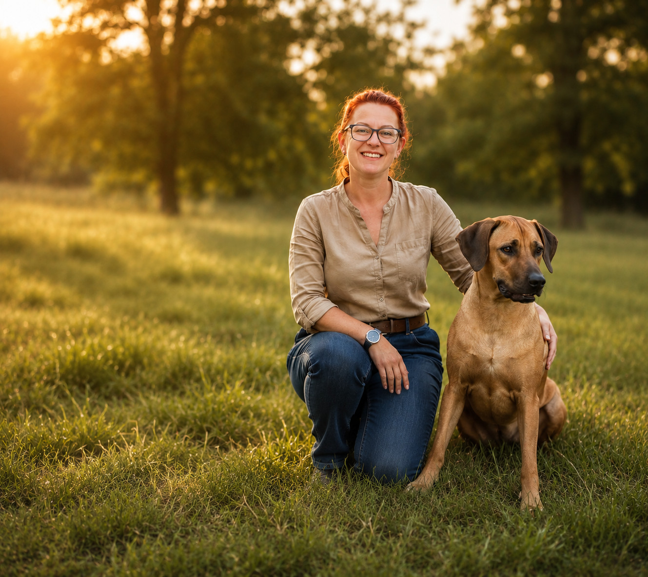 Rodzina z psami Rhodesian Ridgeback